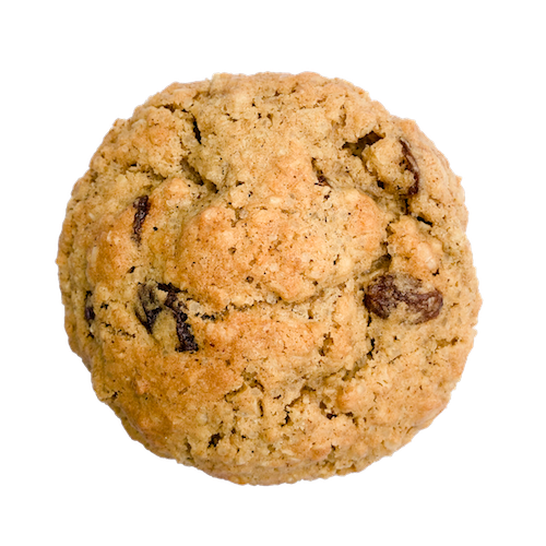 a round cookies with raisins on top
